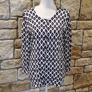 Foxcroft Pink/Blue Cardigan Size large button down lightweight